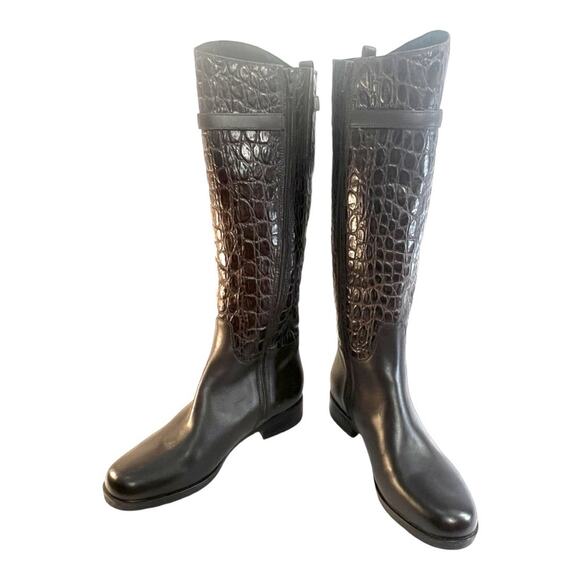 CLARKS Brown Croc Embossed Leather Knee High Boots NWT SZ 6.5 - Picture 13 of 15